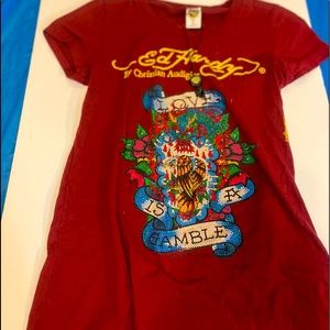 Ed Hardy bedazzled tshirt -maroon size small